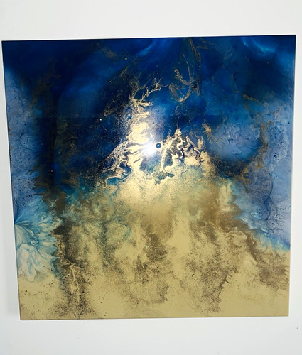 Abstraktes gemälde blau - abstraktes, blau/gold