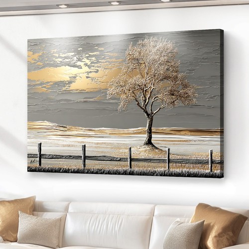 Leinwandbild xxl baum gold - leinwandbild,