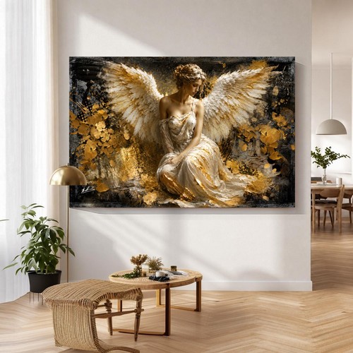 Gold engel wandbild - gold, xxl