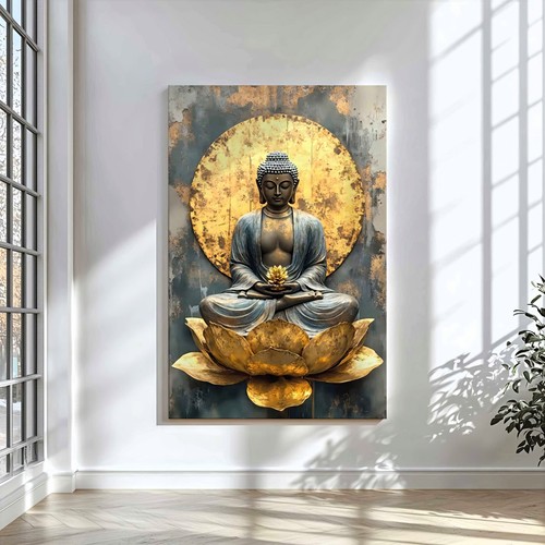 Buddha leinwandbild gold lotus - buddha,